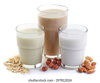 Different Vegan Milk: Almond Milk, Hazelnut Milk And Oat Milk