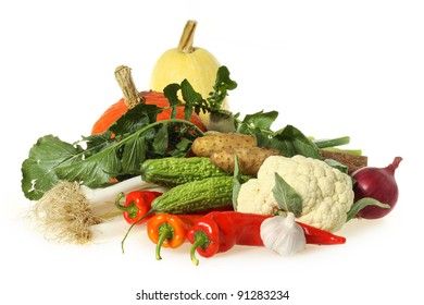 different vegetables on the white background
