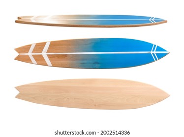 Different view of wooden surfboard on white background - Powered by Shutterstock