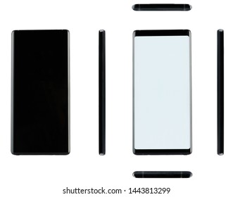 Different Views Of Black Generic Smartphone With Big Screen Isolated