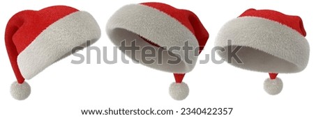 Different views of red Santa Claus hat isolated on white background 3D rendering