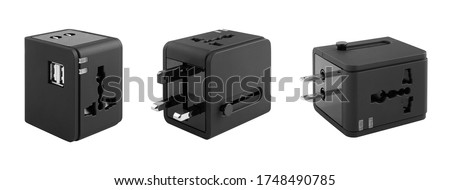 Different views of universal adapter isolated on white with clipping path