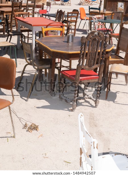 Different Vintage Street Tables Chairs Cafe Royalty Free Stock Image