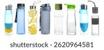 Different water bottles isolated on white, set