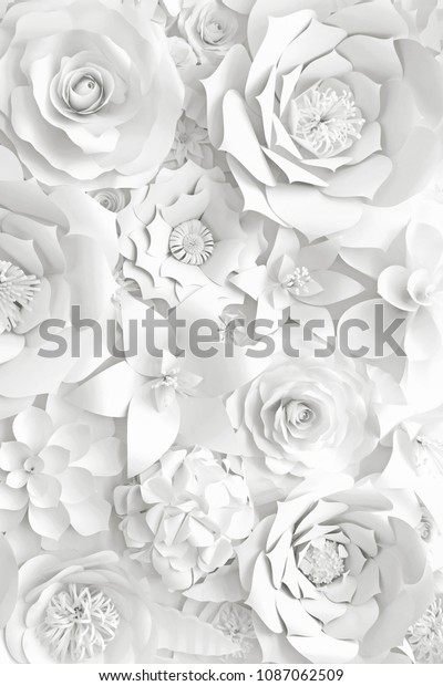Different white paper flower wall mural wallpaper decorative background.