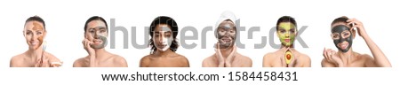 Similar – Multiethnic women with face masks taking selfie