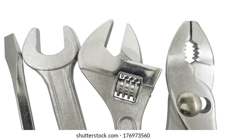 Different Work Tools On White Background