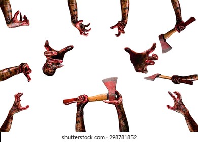 Different zombie hand isolate on white with clipping path