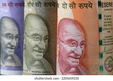 Differentially Focused Indian Currency Notes Of Different Denominations. Growing Indian Economy.