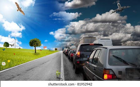 Diffference between car pollution and green environment