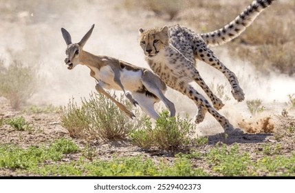 difficult and very tough photography of wildlife. leopard jump on the baby of deer