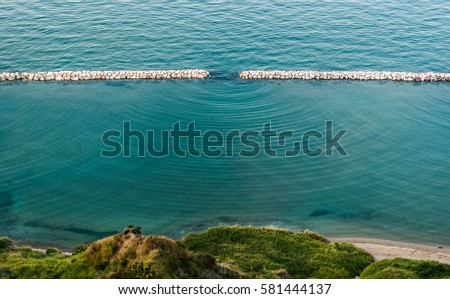 Diffraction waves in the sea seen along the coastline near Pesaro
