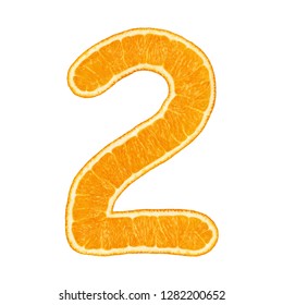 Digit 2 (number Two) Made From Orange Fruit Isolated On White Background With Clipping Path