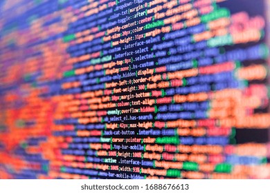 Digital abstract bits data stream, cyber pattern digital background. Php code on blue background in code editor. Web programming and bracket technology background.  