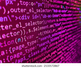 Digital abstract bits data stream, cyber pattern digital background. IT coding on monitor screen. Letters, chars, and digits. Php code on blue background in code editor