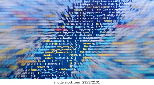 Digital abstract bits data stream, cyber pattern digital background. Selective focus. Gibberish, dummy, lorem ipsum text. Letters, chars, and digits.