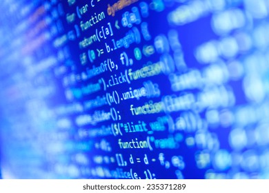 Digital abstract bits data stream, cyber pattern digital background. Blue color.   Vignette light and dark shadow dramatic effect. Gibberish, dummy, lorem ipsum text. Letters, chars, and digits. 