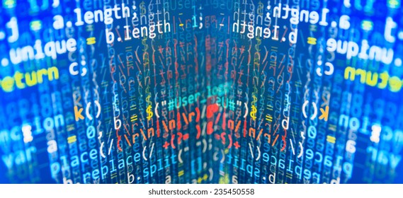 Digital abstract bits data stream, cyber pattern digital background. Blue color.   Vignette light and dark shadow dramatic effect. Gibberish, dummy, lorem ipsum text.  (MORE SIMILAR IN MY GALLERY)