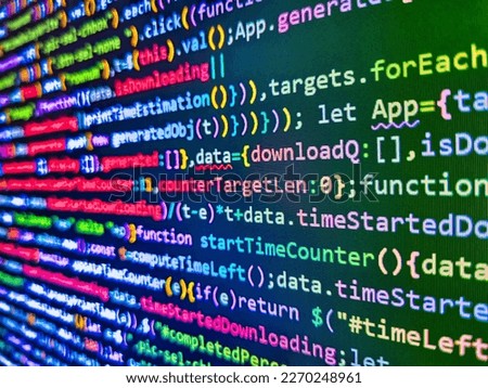Digital abstract bits data stream, cyber pattern digital background. Freeware open source project. Javascript lines of code into a library for website application