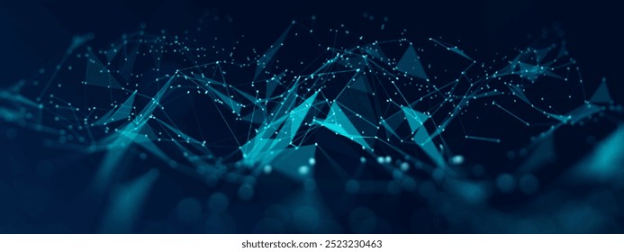 Digital abstract plexus technology blue background banner copyspace, graphics vector polygon line networks and dots shape connecting link structure, futuristic tech data computer concept.  - Powered by Shutterstock - Get 15% off with code: PIKWIZARD15