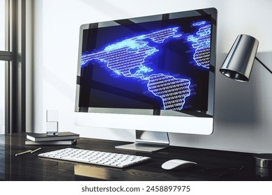 Digital America map on modern laptop screen, international trading concept. 3D Rendering