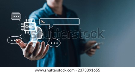 Digital Artificial Intelligence (AI) technology disruption concept.man use smartphone command prompt Ai chat. Big data storage.Innovative technology Machine learning support in the business.