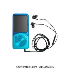 Digital Audio Player And Earphones Isolated On White Background