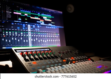Digital Audio Workstation Equipment In Recording, Editing, Broadcasting Studio Or Live