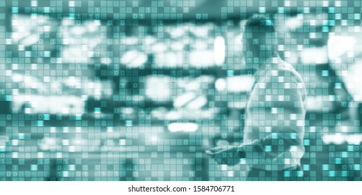 Digital background matrix information technology and internet concept. Man on the background matrix.