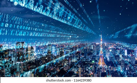 Digital binary code concept. Smart city.
