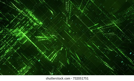 Digital binary code matrix background - 3D rendering of a scientific technology data binary code network conveying connectivity, complexity and data flood of modern digital age