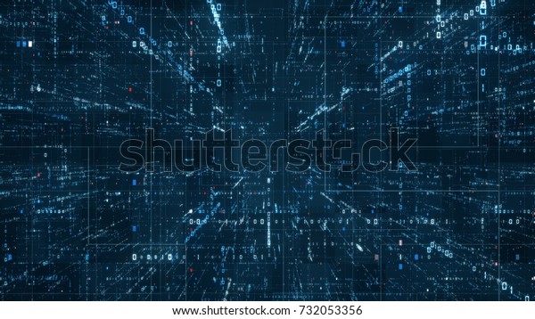 Digital\
binary code matrix background - 3D rendering of a scientific\
technology data binary code network conveying connectivity,\
complexity and data flood of modern digital\
age