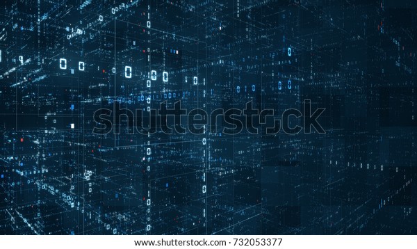 Digital\
binary code matrix background - 3D rendering of a scientific\
technology data binary code network conveying connectivity,\
complexity and data flood of modern digital\
age