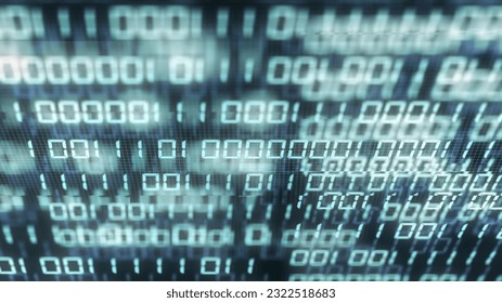 Digital binary code number on computer screen background. Blue green digital numeral software global network. Cyber security and hacker interrupt concept. Big Data technology. 3D illustration