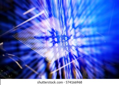 Digital binary data and computer processor. Cyber security concept background.