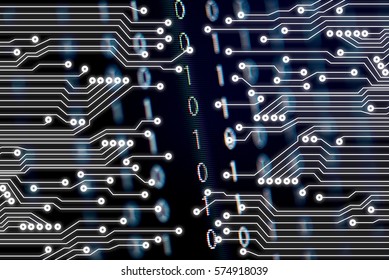 Digital binary data and electronic circuit, selective focus.