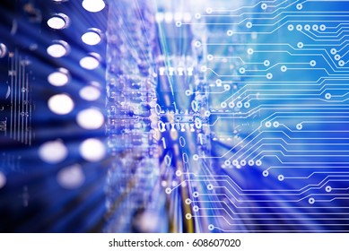 Digital binary data and electronic circuit board. Cyber security concept background.
