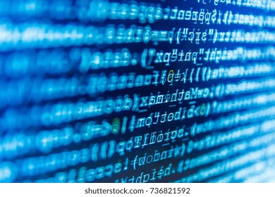 Digital binary data on computer screen. Information technology website coding standards for web design Computer code data. Abstract screen of software. 
