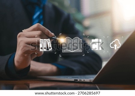 digital book and cloud icons, representing e-learning, online education, library systems, cloud document storage, and modern knowledge management solutions. training course, webinar, e learn platform