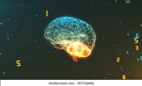 Digital brain floating in a cloud of numerical information illustrating the concepts of Big Data and artificial intelligence