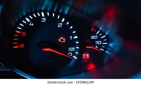 Digital bright tachometer close up.
