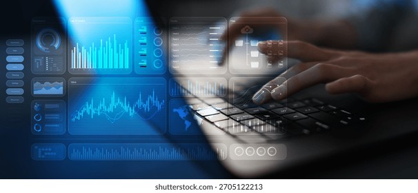 Digital Business Analytics Dashboard and Data Visualization on a Virtual Touchscreen Interface. - Powered by Shutterstock - Get 15% off with code: PIKWIZARD15