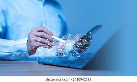 Digital business concept, artificial intelligence, AI, technology transforms information networks, seamlessly integrating virtual screens to enhance data processing and decision-making capabilities.