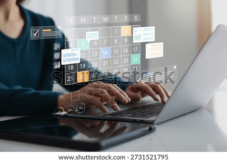 Digital calendar and task planner interface: Manage schedule, project workflow, and meetings with checklists, reminders, and automation for better productivity.