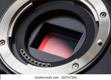 Digital Camera APS-C Sensor And Lens Mount Close-up