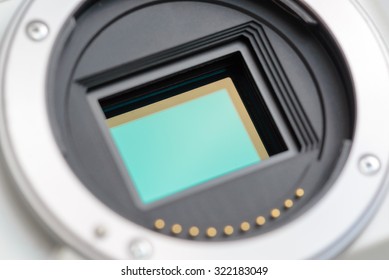 Digital Camera APS-C Sensor and lens mount close-up