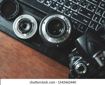 Digital Camera Lens Laptop Concept Photographer Stock Photo 1542462440 ...