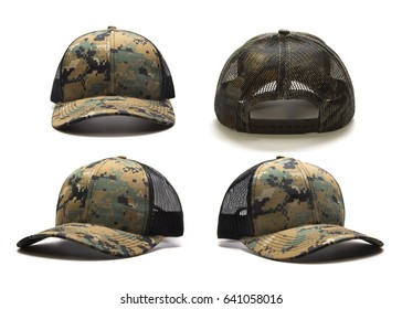 Digital camouflage cap isolated on white background. Multiple angles included.