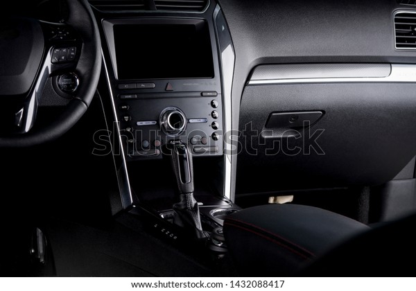 \
Digital car dashboard - steering\
wheel, automatic transmission and touch screen inside\
cockpit