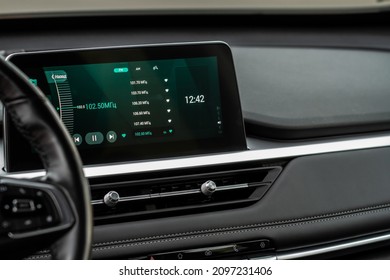 Digital Car Radio. Modern Car Radio In Car. Smart Multimedia Touchscreen System.